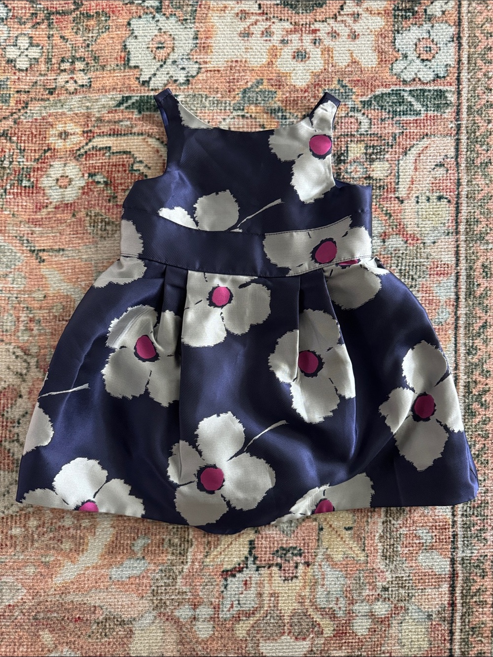 Janie and Jack Navy Floral Taffeta Dress & Diaper Cover